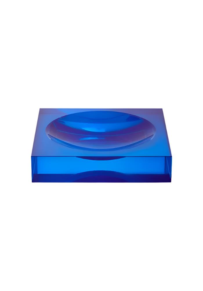 Vibrant blue translucent acrylic chelsea cobalt glass trinket tray with smooth rounded concave center for holding small items