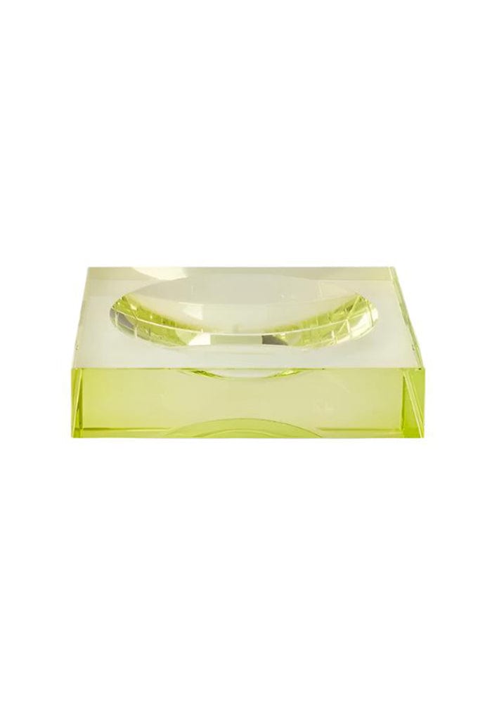 Chelsea glass trinket tray yellow green with a lime green translucent acrylic tissue box and curved faceted handle
