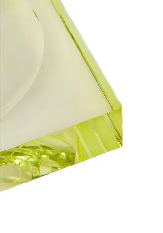 Chelsea glass trinket tray in translucent lime green acrylic with smooth angular design and cigarette indentation