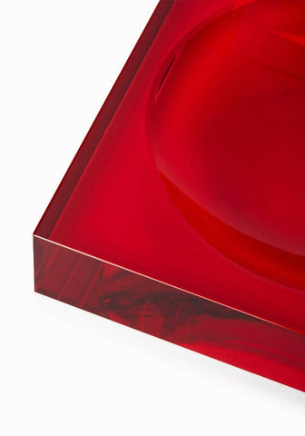 Vibrant red translucent acrylic chelsea sweet glass trinket tray with smooth glossy finish and rounded interior