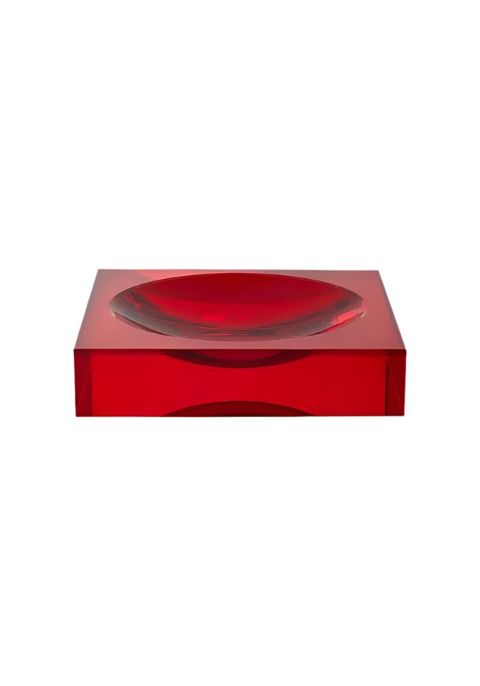 Vibrant red translucent chelsea sweet glass trinket tray with smooth square base and curved bowl design