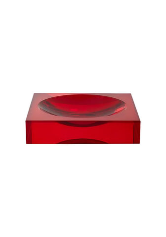 Vibrant red translucent chelsea sweet glass trinket tray with smooth square base and curved bowl design