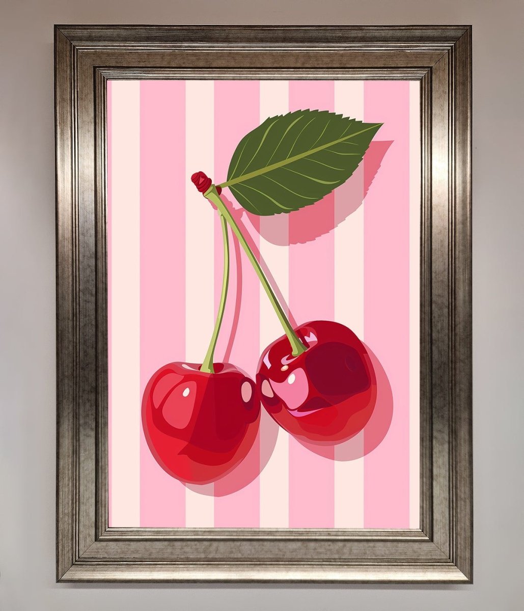 Cherries On Stripes Framed Print