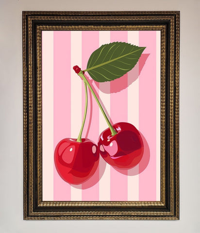 Cherries On Stripes Framed Print
