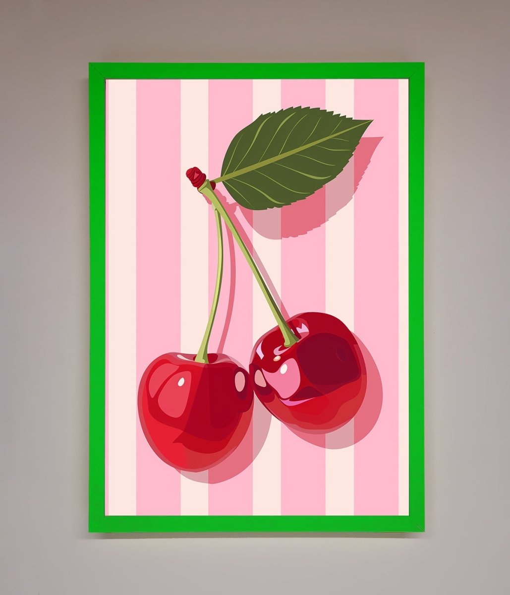 Cherries On Stripes Framed Print