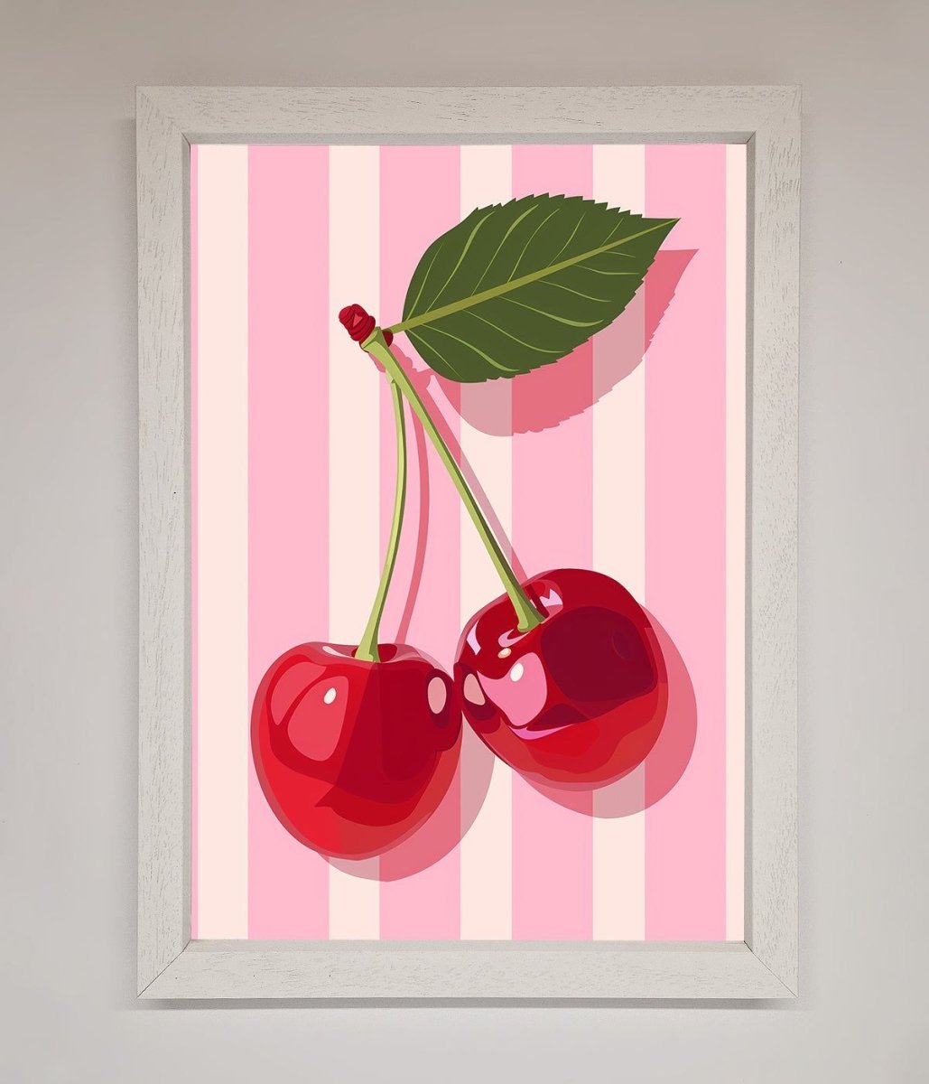 Cherries On Stripes Framed Print