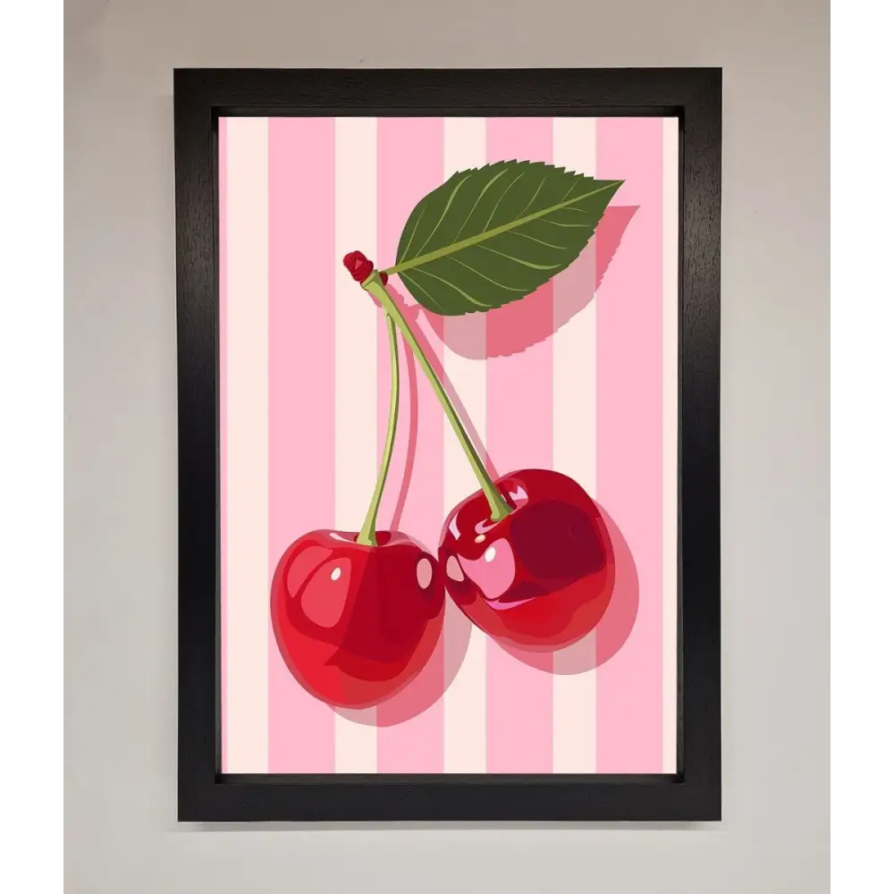 Cherries On Stripes Framed Print - A3 (29.7 x 42 cm) / Black - Framed Print