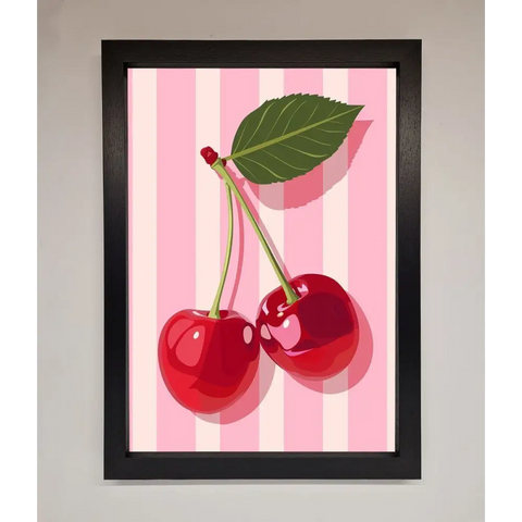 Cherries On Stripes Framed Print - A3 (29.7 x 42 cm) / Black - Framed Print