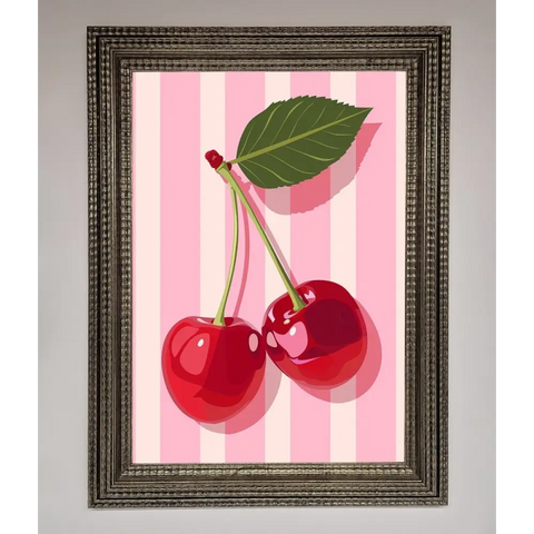 Cherries On Stripes Framed Print - A3 (29.7 x 42 cm) / Ornate Silver - Framed Print