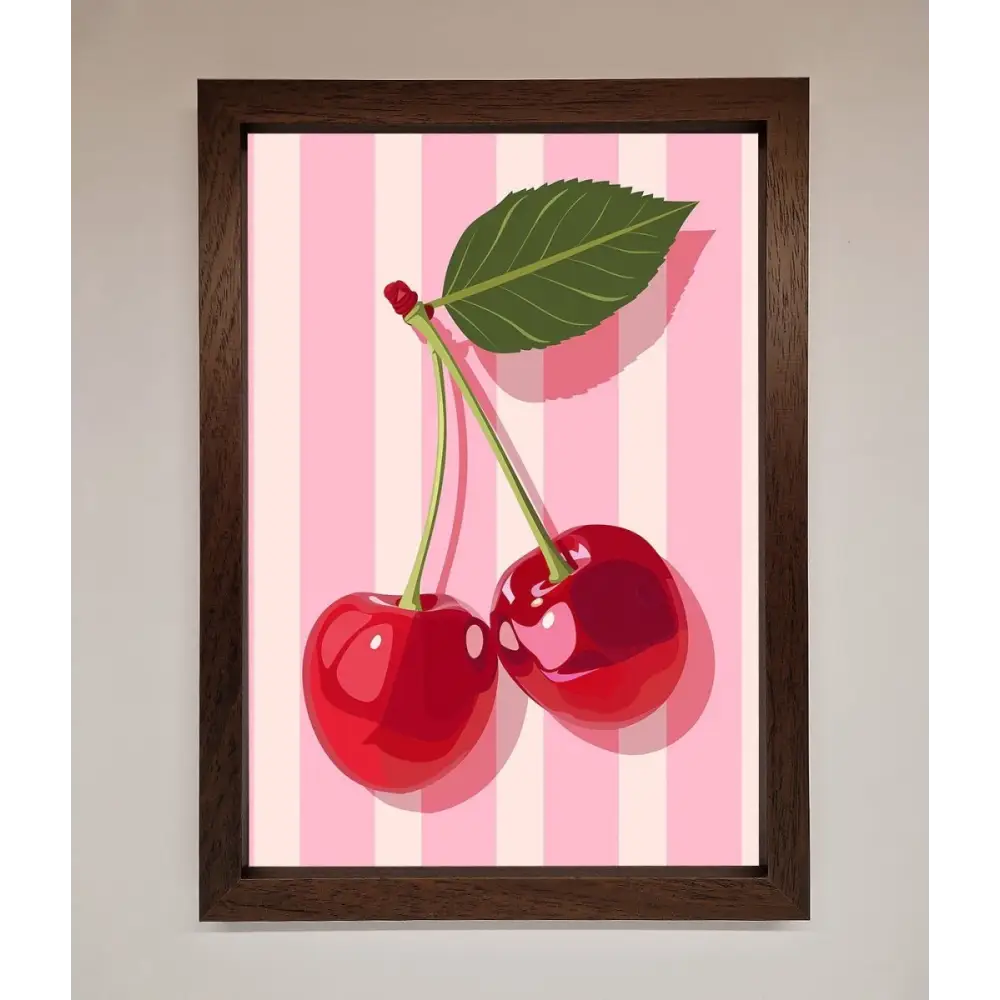 Cherries On Stripes Framed Print - A3 (29.7 x 42 cm) / Walnut - Framed Print