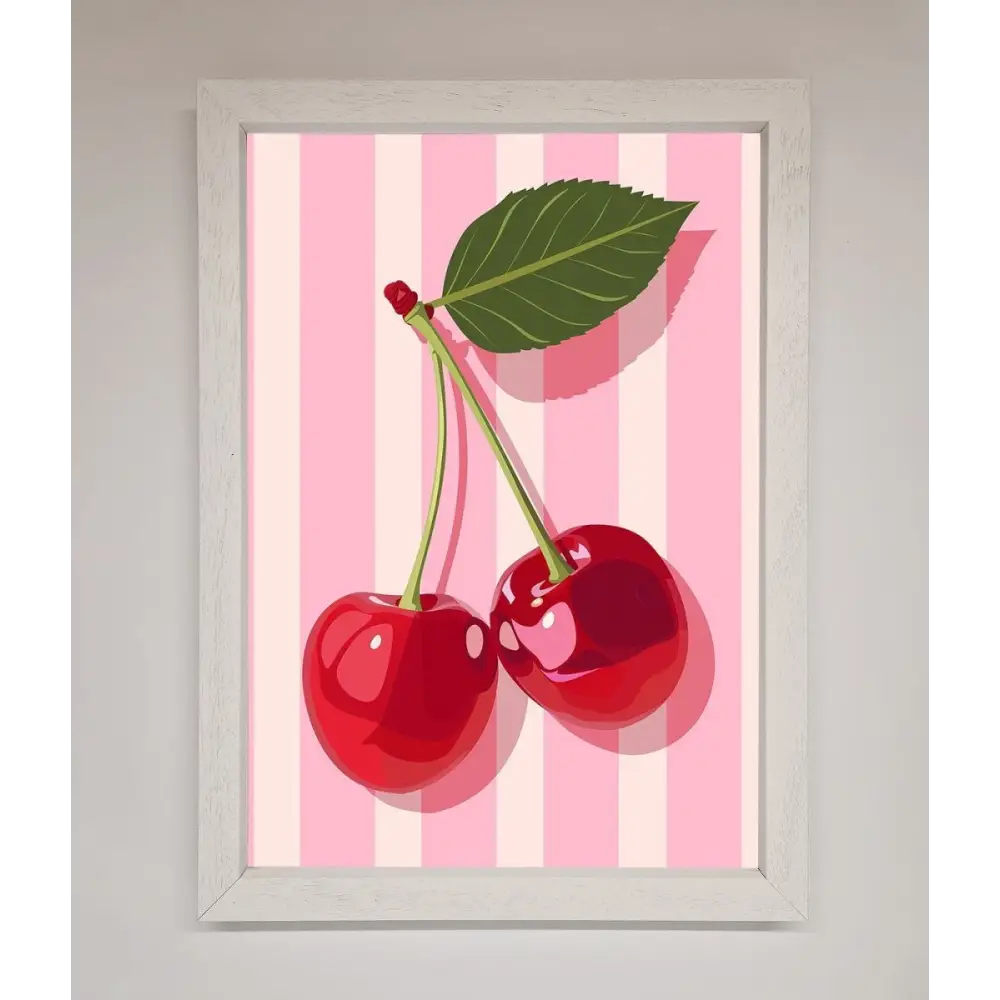 Cherries On Stripes Framed Print - A3 (29.7 x 42 cm) / White - Framed Print