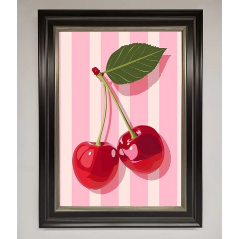 Cherries On Stripes Framed Print - B0 (100 x 141 cm) / Black Silver - Framed Print
