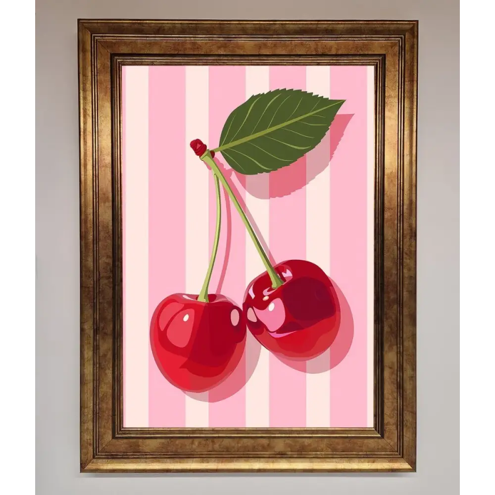 Cherries On Stripes Framed Print - B0 (100 x 141 cm) / Bronze - Framed Print