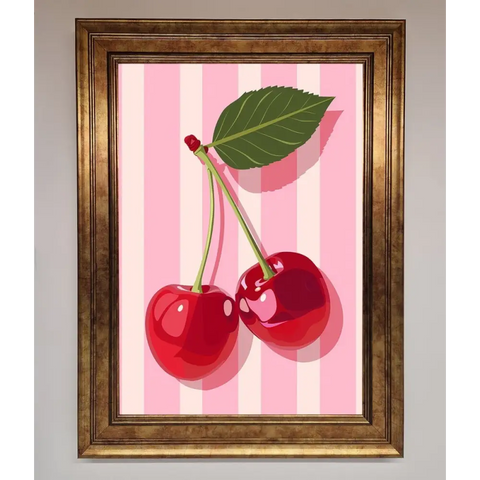 Cherries On Stripes Framed Print - B0 (100 x 141 cm) / Bronze - Framed Print