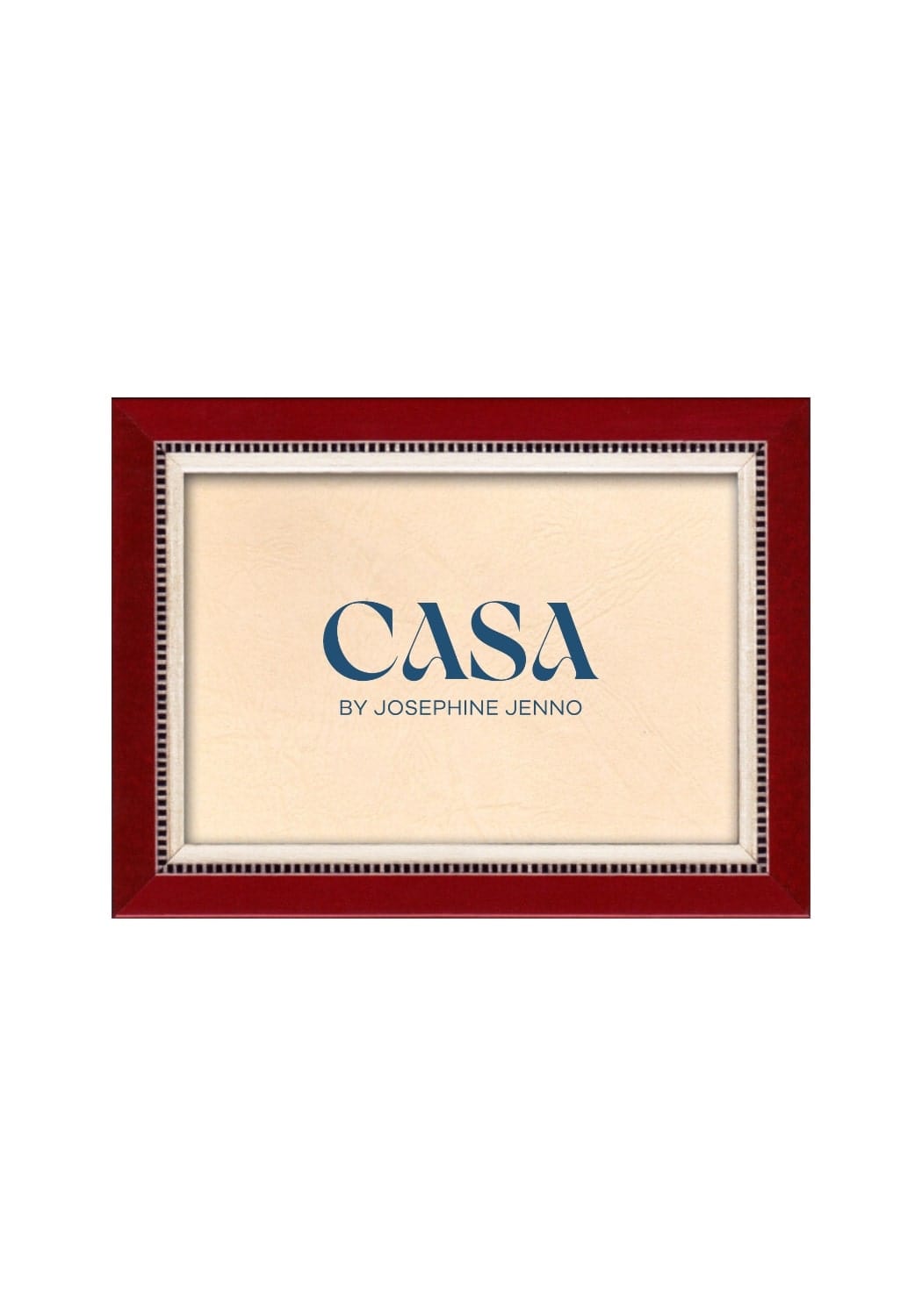Red framed photo frame 6x4 with cream mat and blue casa by josephine jenno text perfect for photos