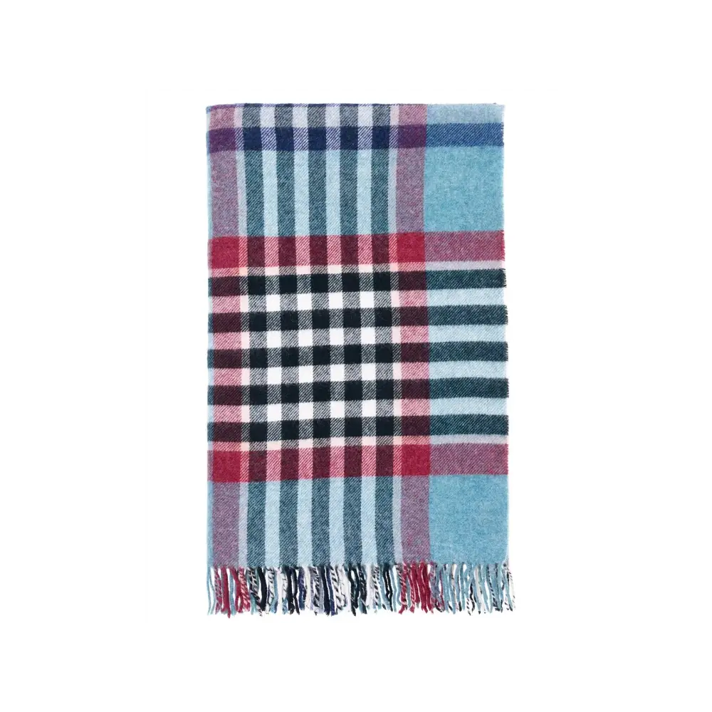 Chesil Check Pure New Wool Throw - Teal - Throws & Blankets