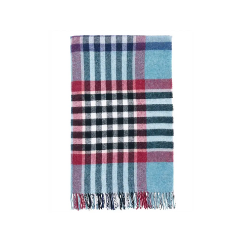 Chesil Check Pure New Wool Throw - Teal - Throws & Blankets