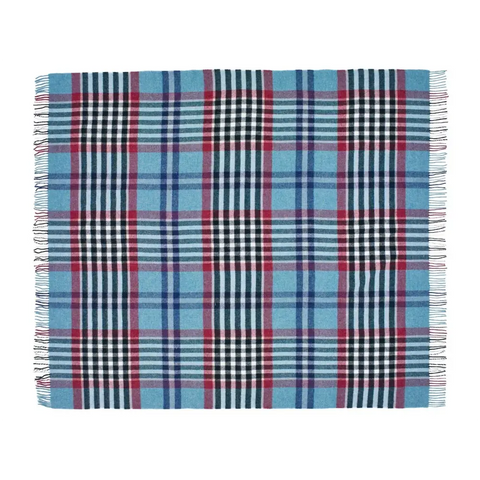 Chesil Check Pure New Wool Throw - Teal - Throws & Blankets