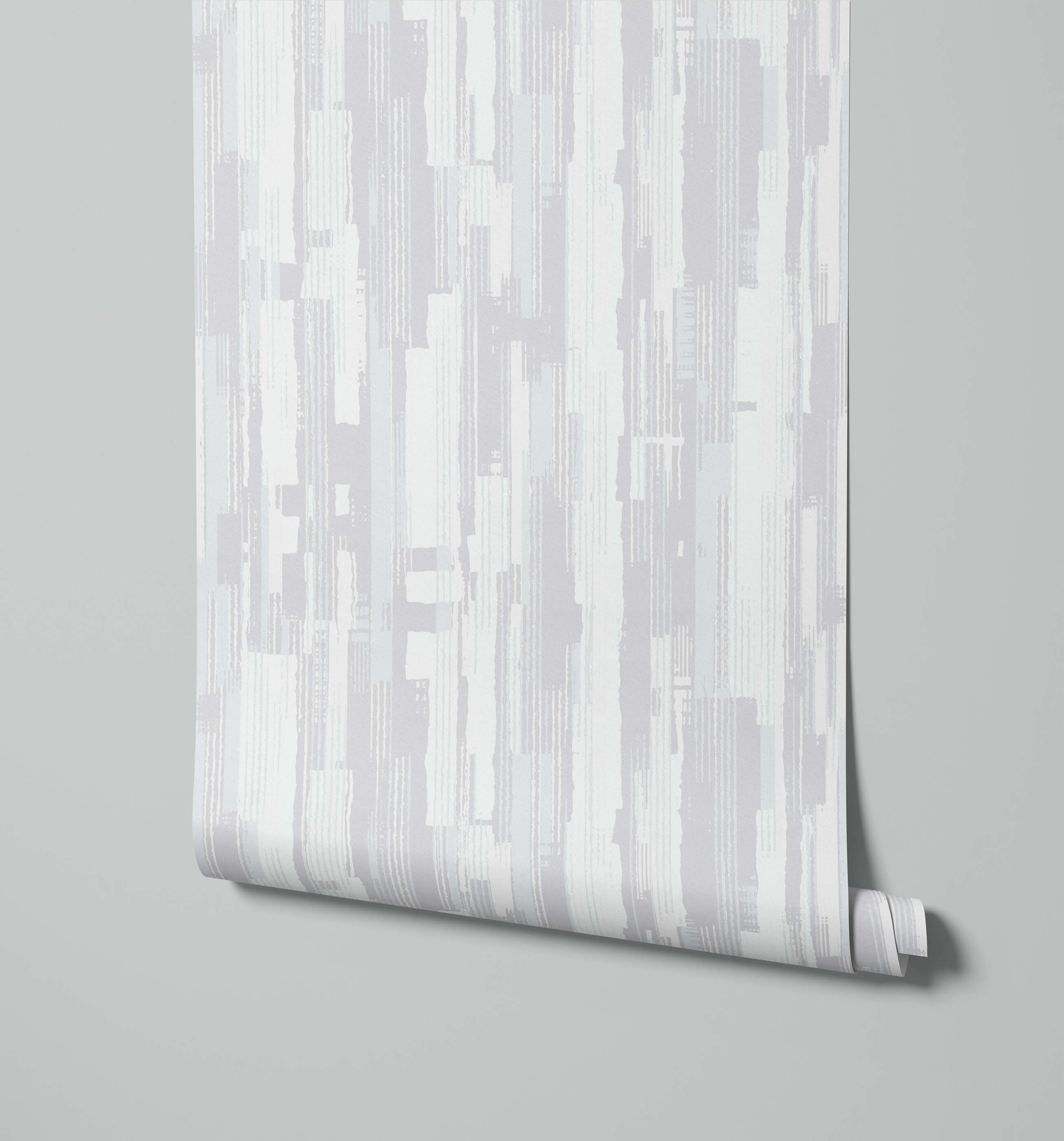 Chester modern minimalist wallpaper roll with subtle gray abstract stripes on white background