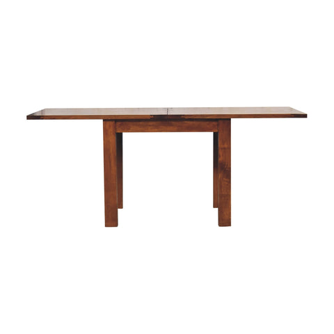 Chestnut butterfly dining table with sleek dark brown wood, smooth finish, and sturdy rectangular legs