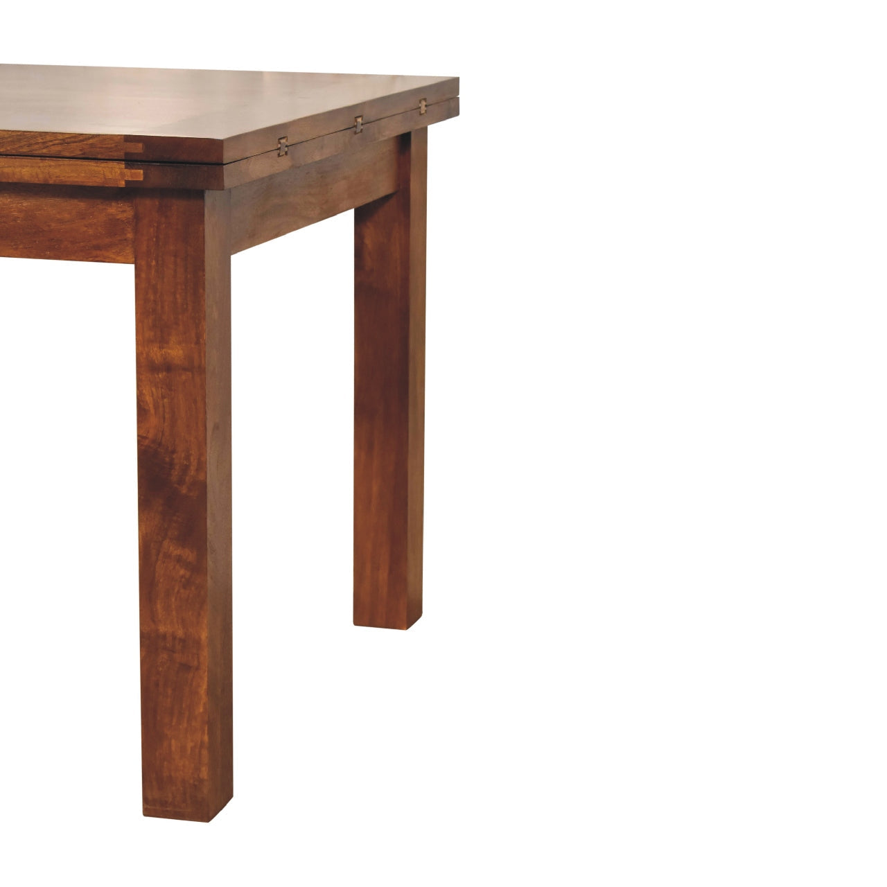 Solid wood chestnut butterfly dining table with warm brown finish and sturdy rectangular legs for dining room use