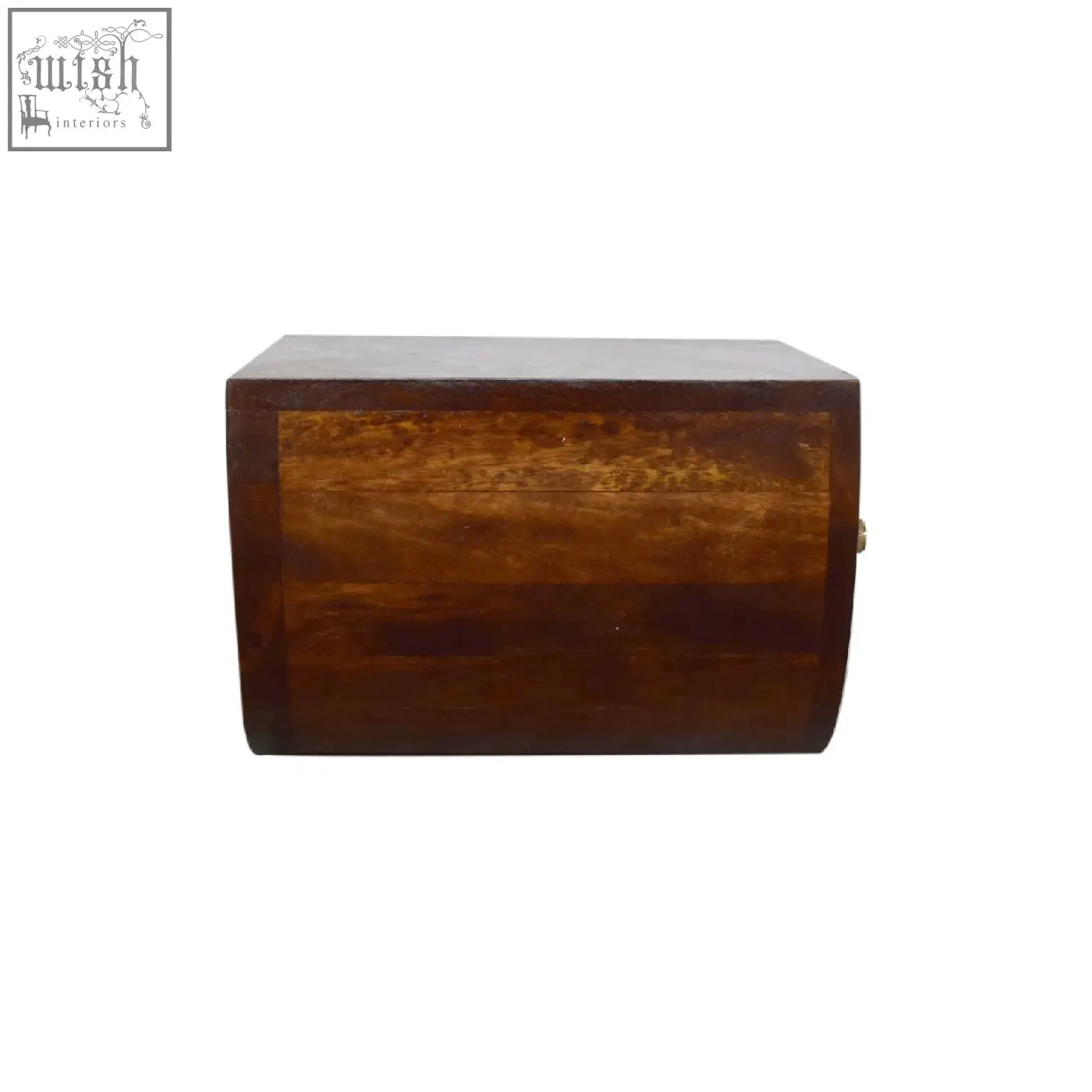 Rich mahogany chestnut crescent floating bedside table box with smooth polished finish and subtle grain patterns