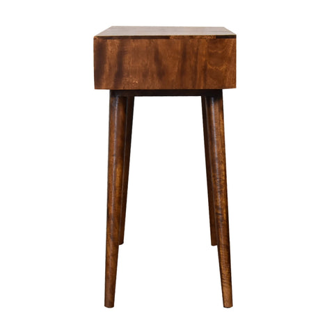 Chestnut foldable mirror table with sleek dark brown hand-painted mango wood and tapered legs for stylish storage