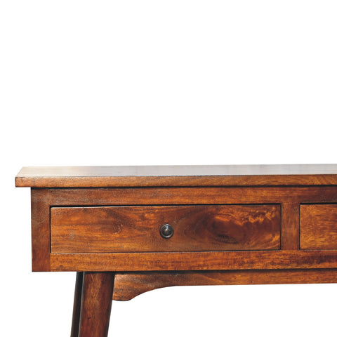 Chestnut hallway console table in rich mahogany wood with a single drawer and dark metal knob