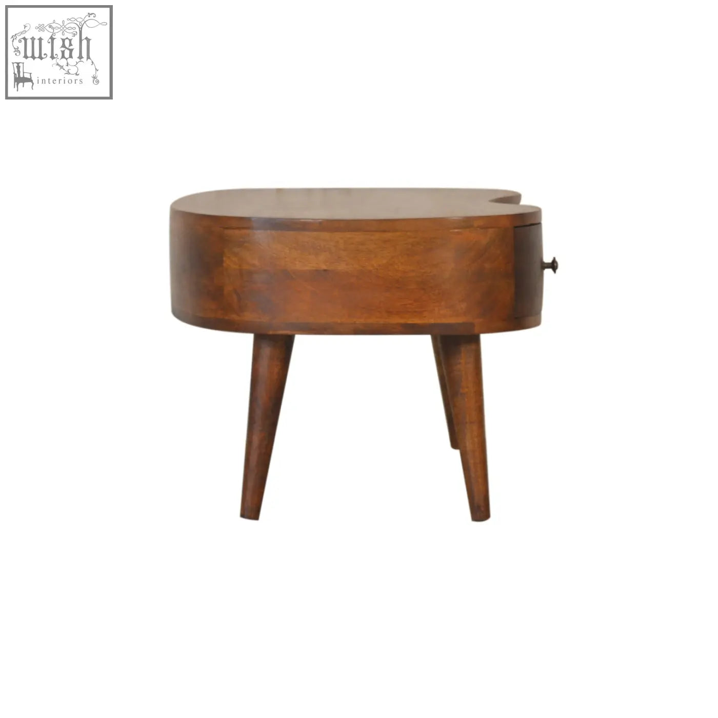 Chestnut wave coffee table is a sleek oval wooden coffee table made from solid mango wood with a warm brown finish