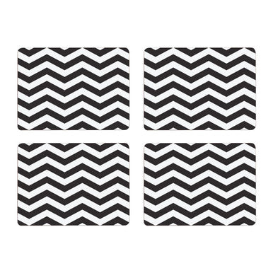 Set of four black and white chevron placemats perfect for dining with the choose orsina chevron set style
