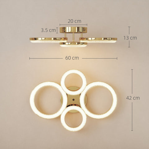 HOMCOM LED Ceiling Light, Modern Dimmable 4 Rings Ceiling Lamp with Wall Switch, 40W 4350lm Flush Mount Ceiling Light with 3500K/4500K/6000K Colour Temperatures for Living Room, Bedroom, Gold Tone