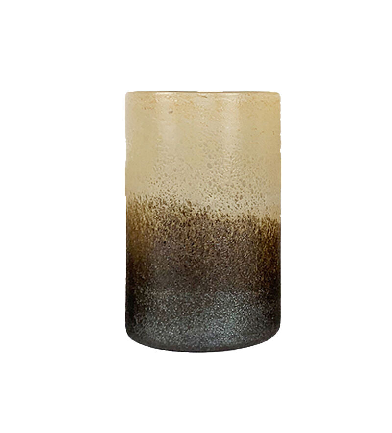 Chiara medium ceramic vase with natural sand effect glaze fading from beige to dark brown speckled base