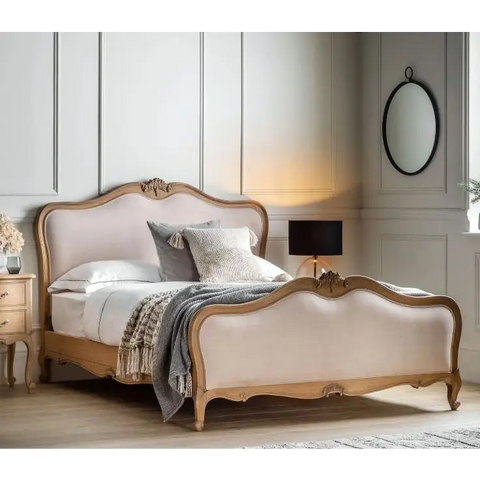 Chic French Carved King Size Bed Weathered - Weathered - Bed frame