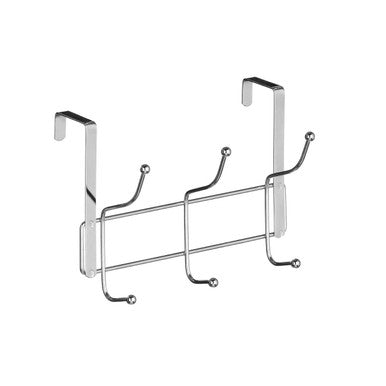 Chrome finished chic over door six hook hanger with four curved hooks and sleek minimalist design for door six use