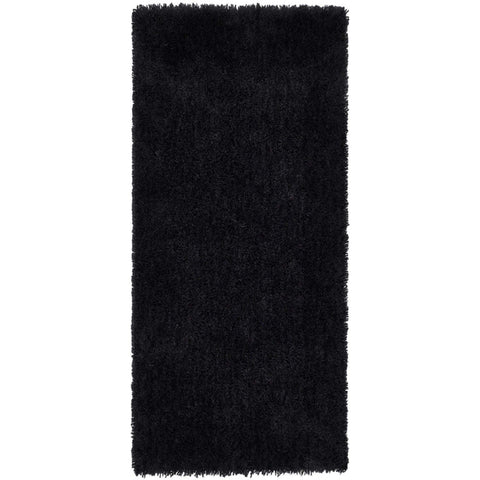 Plush chicago black shaggy rug with textured surface and fringed edges perfect for cozy living spaces
