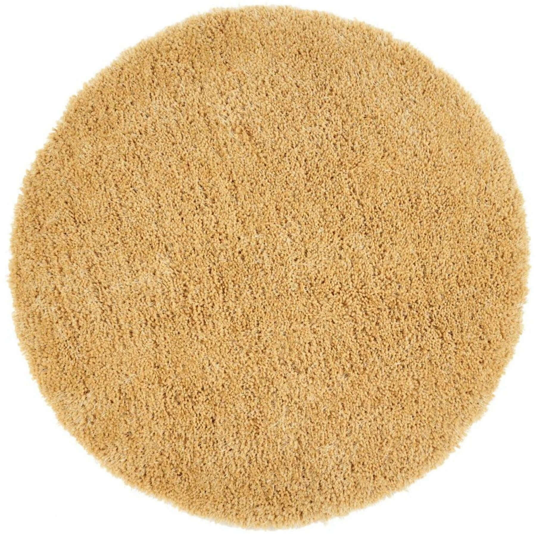 A plush round beige chicago ochre shaggy rug with a soft textured surface perfect for cozy spaces