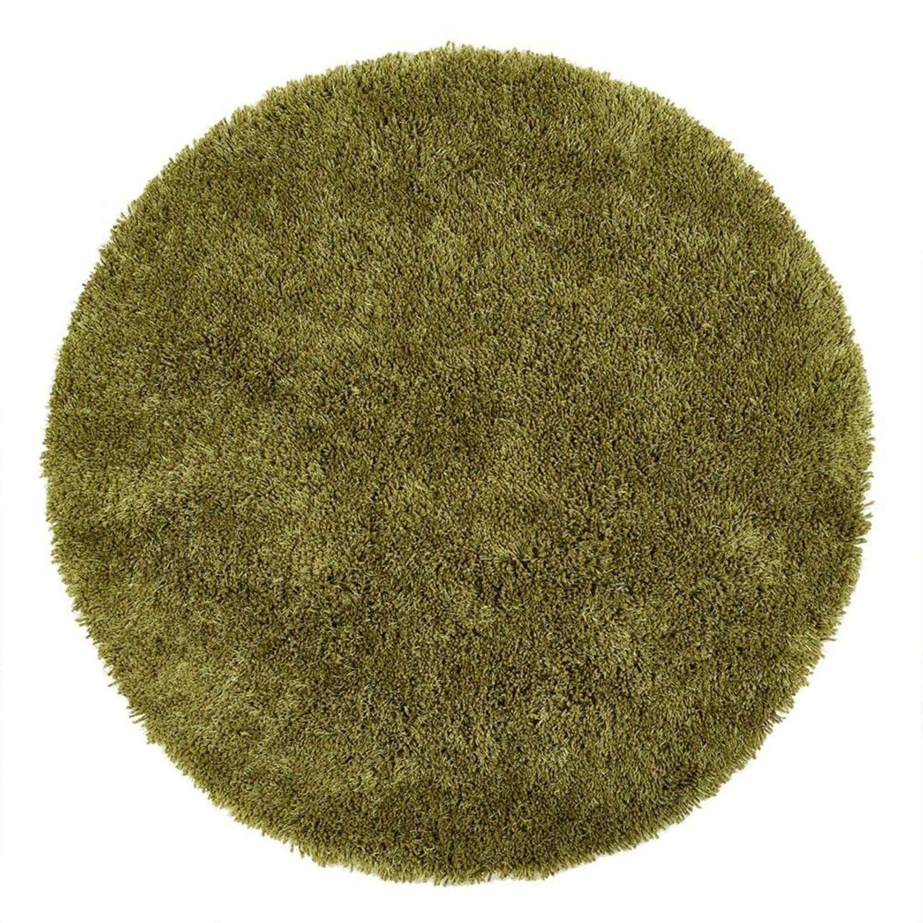 Olive green circular shaggy rug with plush dense texture perfect for cozy chicago olive green spaces