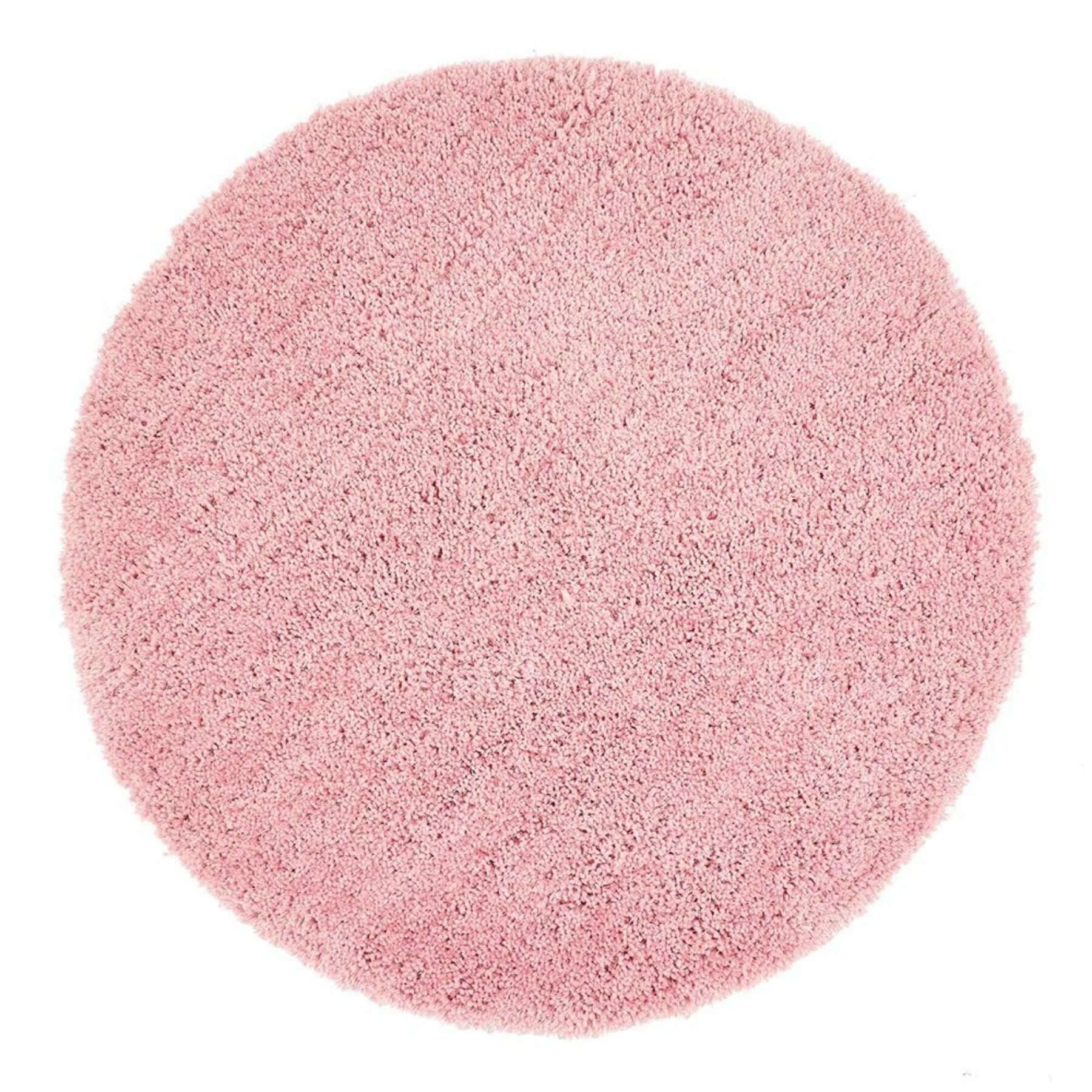 A plush round chicago pink shaggy rug with a soft fluffy texture perfect for cozy spaces