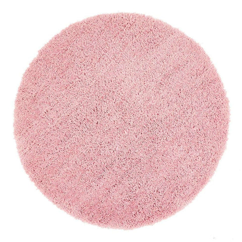 A plush round chicago pink shaggy rug with a soft fluffy texture perfect for cozy spaces
