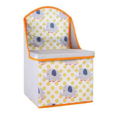 Childrens elephant design kids storage seat in white and orange with polka dot pattern and elephant design kids style