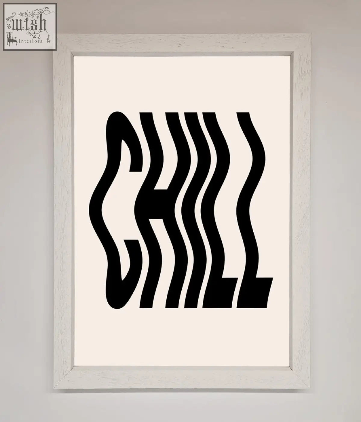 Minimalist chill beige framed poster with bold black wavy typography on a cream-colored background