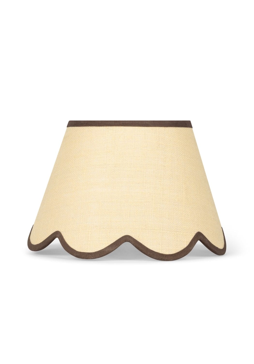 Beige scalloped lampshade with brown jute trim perfect for adding a rustic touch to any room