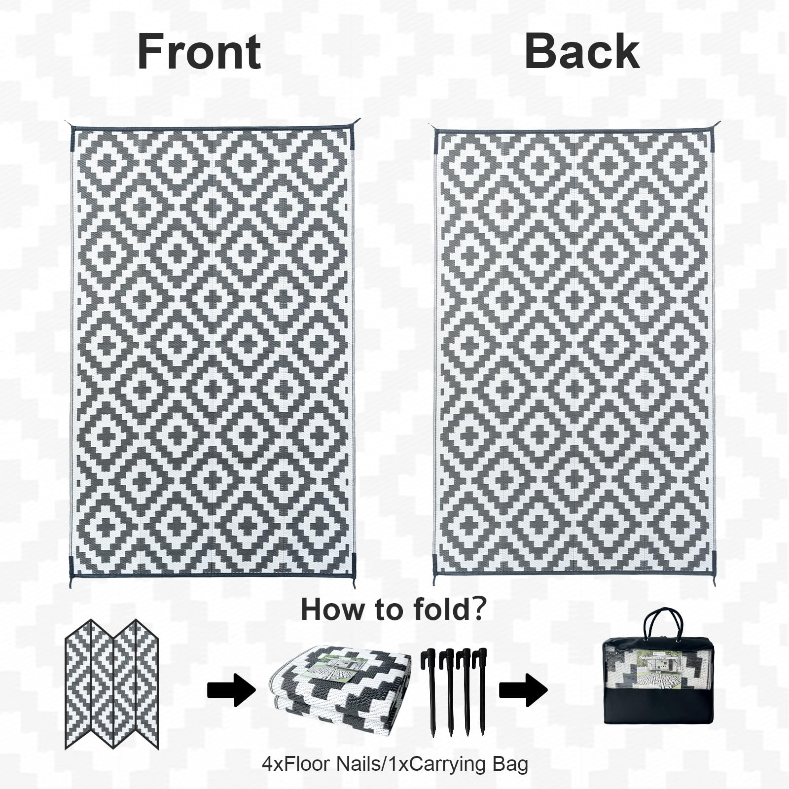 Gray and white geometric patterned choshome outdoor waterproof rug with woven texture for garden picnic and balcony use