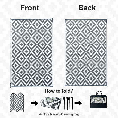 Gray and white geometric patterned choshome outdoor waterproof rug with woven texture for garden picnic and balcony use
