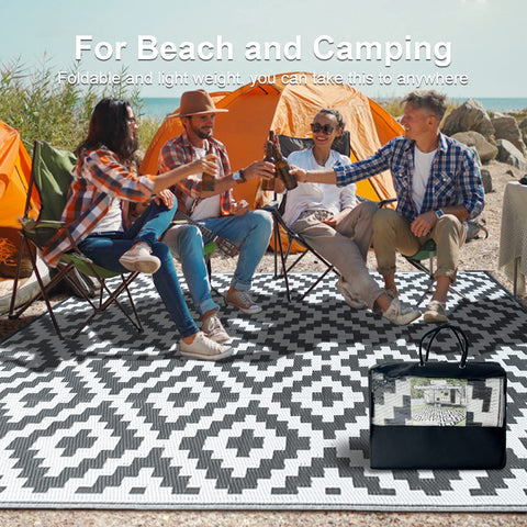 Black and white geometric patterned choshome outdoor lightweight waterproof outdoor rug perfect for camping picnics