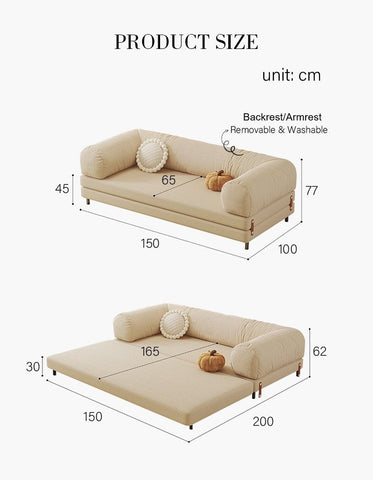 Beige choudhury two seater sofa bed with removable washable corduroy backrest and ribbed fabric finish