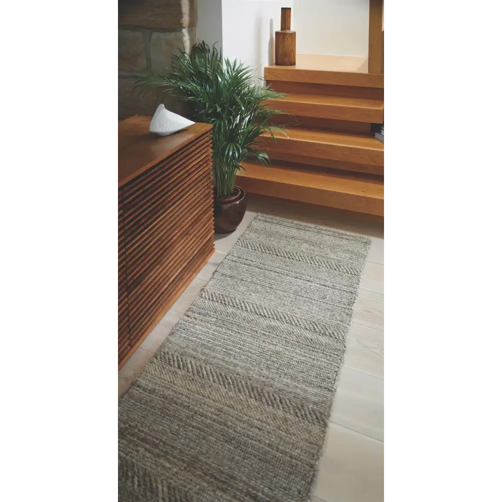 Chunky Natural/Grey Knitted Rug - 67X200 cm - Rugs