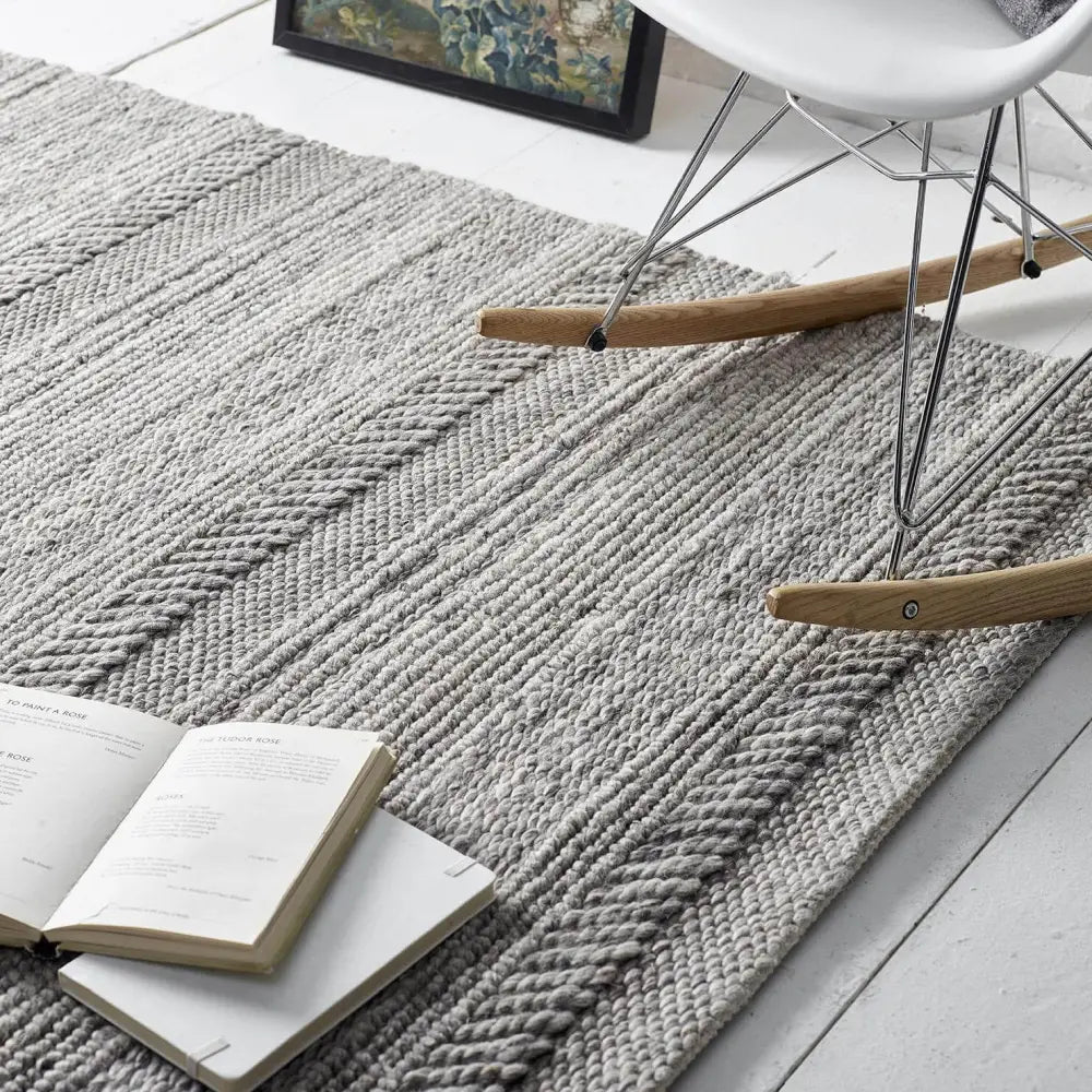 Chunky Natural/Grey Knitted Rug - Rugs