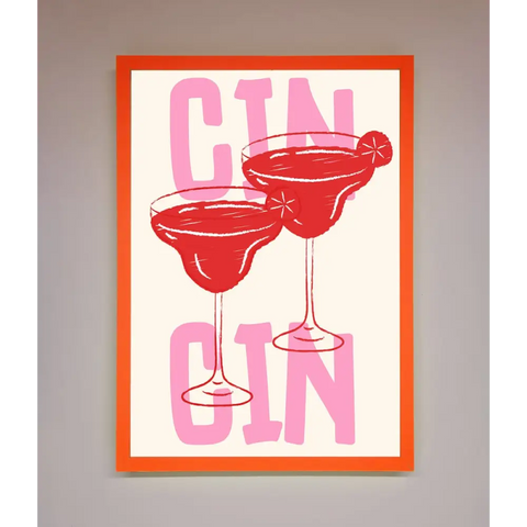 Cin Cin Framed Print - A3 (29.7 x 42 cm) / Neon Orange - Framed Print