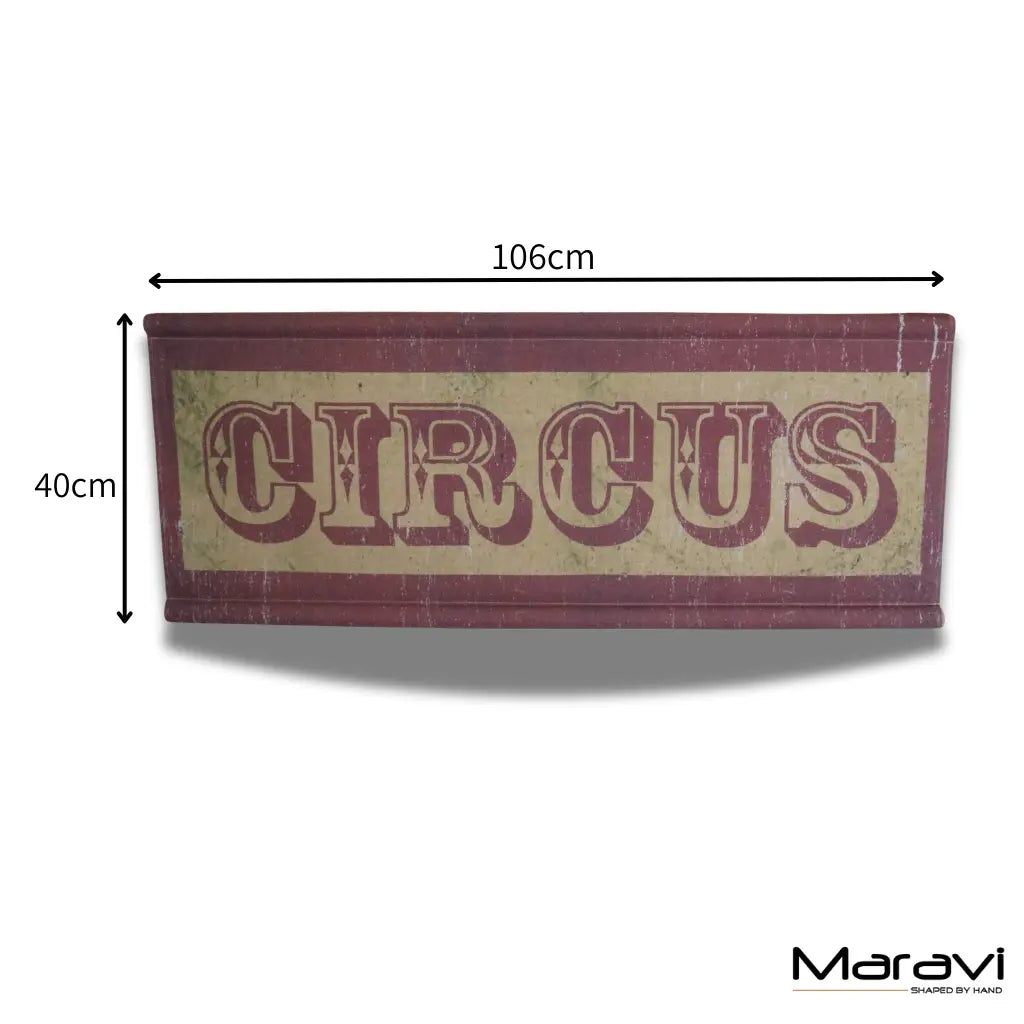Vintage-style rectangular wooden circus sign canvas wall art with distressed maroon and cream paint for decor